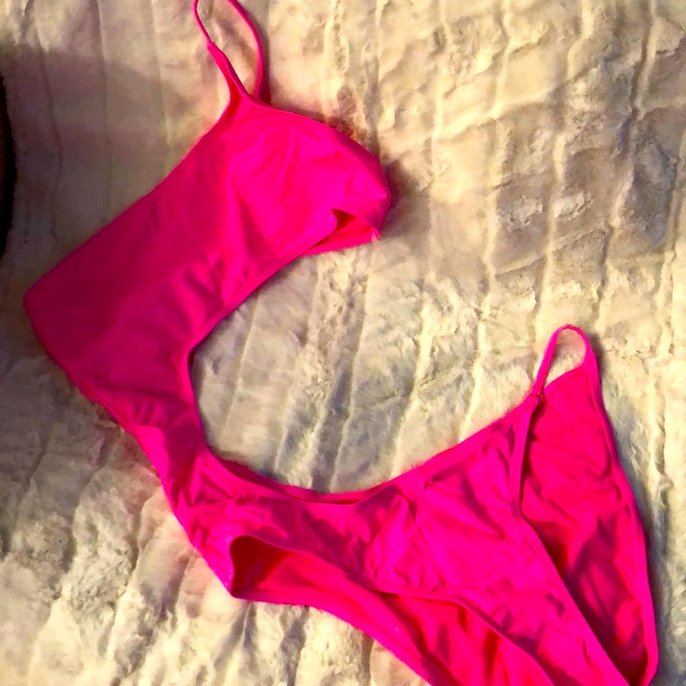 Asymmetrical hot pink swimsuit